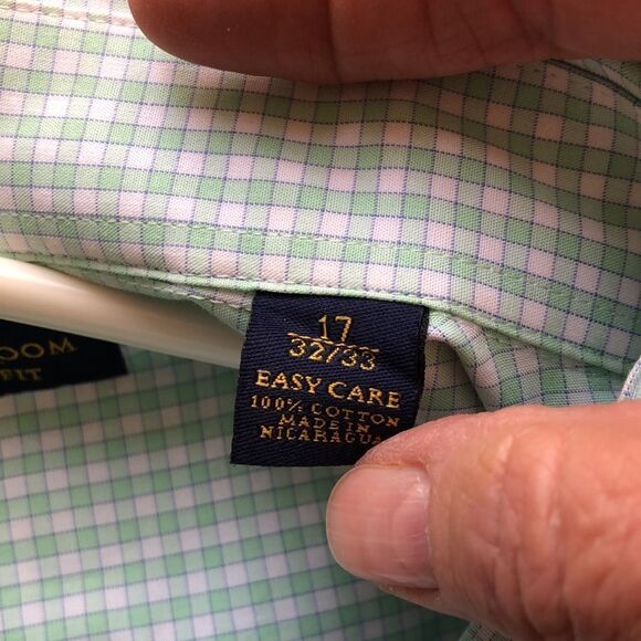 Club Room Long Sleeve Button Down Shirt Size 17 (32/33) GUC green/white - Picture 5 of 5